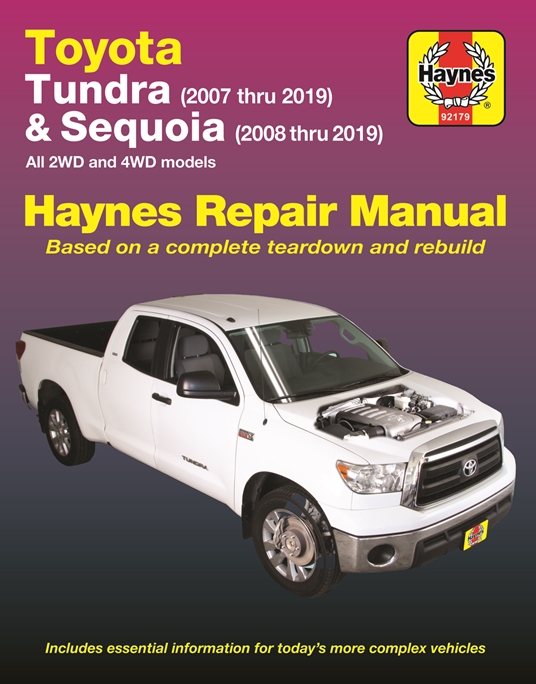Toyota Tundra 2007 thru 2019 and Sequoia 2008 thru 2019 Haynes Repair Manual
